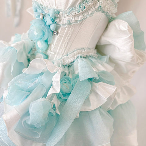 Blue Dream Lace Dress - Off - Shoulder Feather Sequin Mini Gown for Performance, Birthday, Party & Stage Wear - Coscosmos
