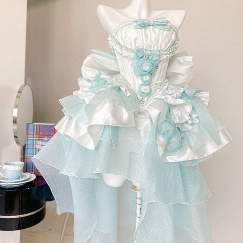Blue Dream Lace Dress - Off - Shoulder Feather Sequin Mini Gown for Performance, Birthday, Party & Stage Wear - Coscosmos
