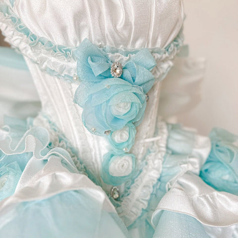 Blue Dream Lace Dress - Off - Shoulder Feather Sequin Mini Gown for Performance, Birthday, Party & Stage Wear - Coscosmos