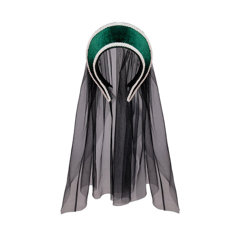 Blue Tudor Hat with Black Veil Cape Cosplay Costume – Elegant Historical Renaissance Headwear for Reenactments & Themed Events - Coscosmos