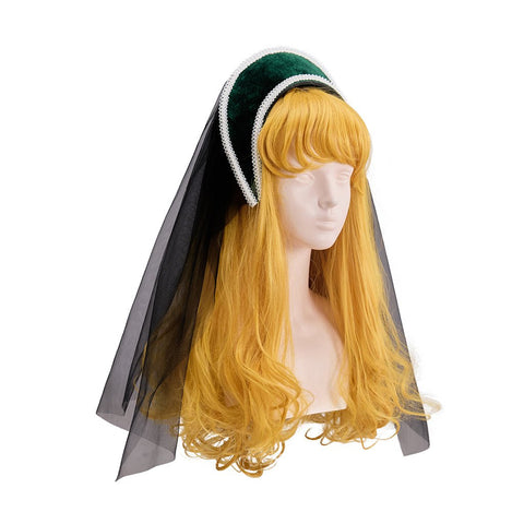 Blue Tudor Hat with Black Veil Cape Cosplay Costume – Elegant Historical Renaissance Headwear for Reenactments & Themed Events - Coscosmos