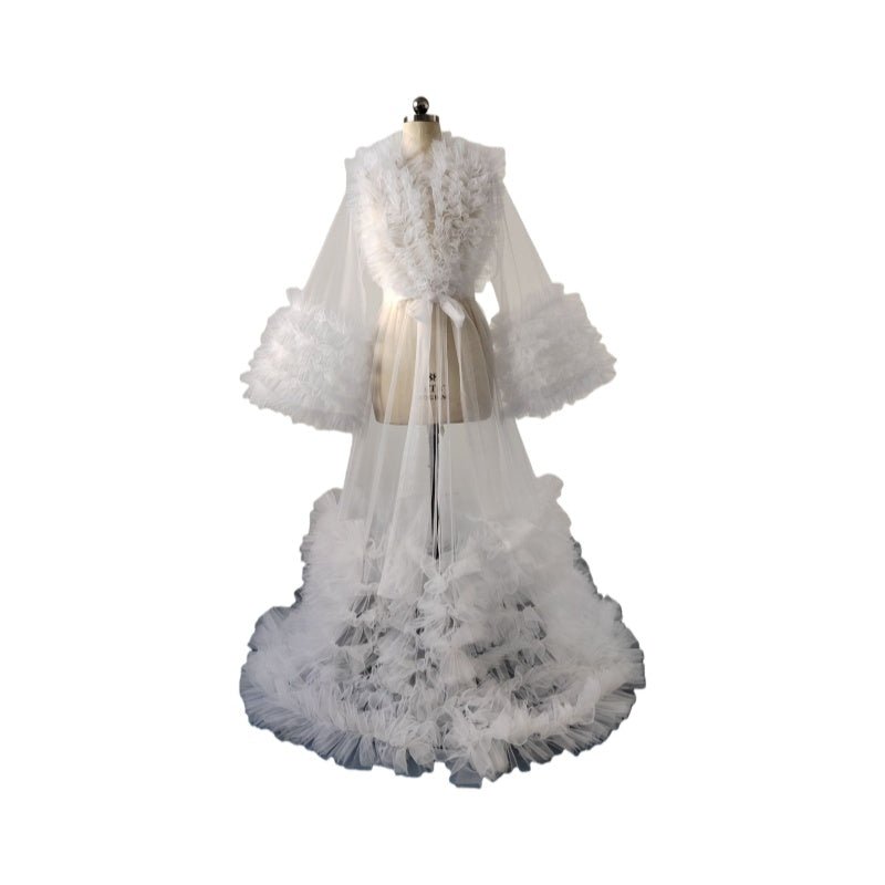 Bridal Maternity Photoshoot Dress Fluffy Tulle Gown Wedding Party Maternity Robe Lingerie Nightwear Cosplay Costume - Coscosmos