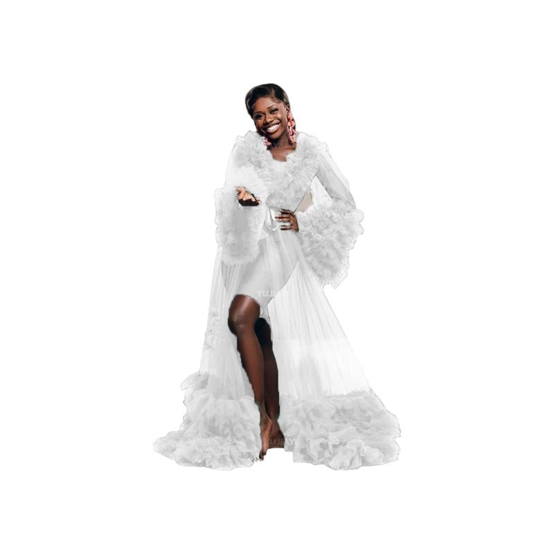 Bridal Maternity Photoshoot Dress Fluffy Tulle Gown Wedding Party Maternity Robe Lingerie Nightwear Cosplay Costume - Coscosmos