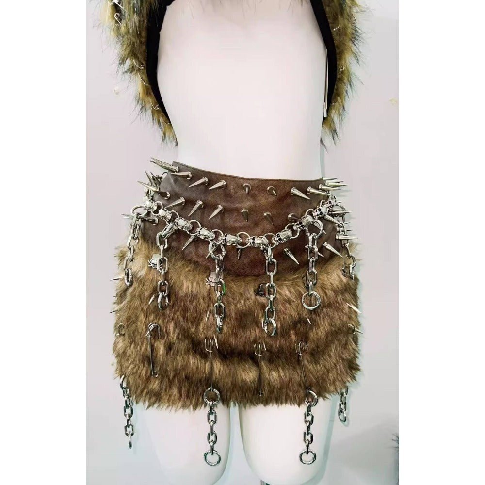Brown Two - piece Set Hollow Out Tank Top Punk Costume - Coscosmos