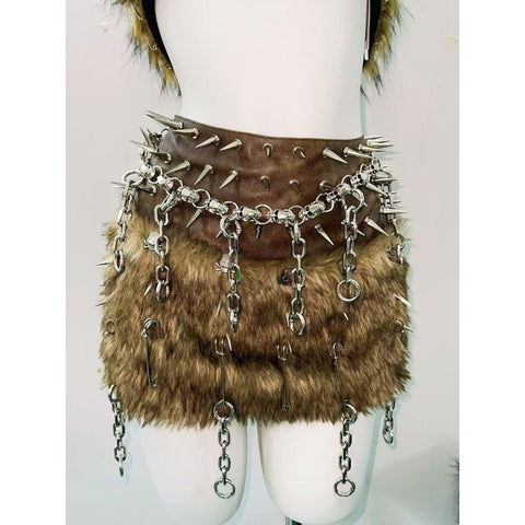Brown Two - piece Set Hollow Out Tank Top Punk Costume - Coscosmos