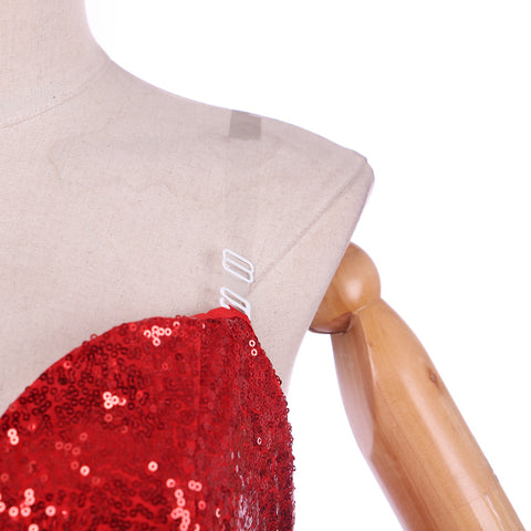 Jessica Rabbit Sexy Red Sequined Cosplay Dress with High Split and Purple Gloves