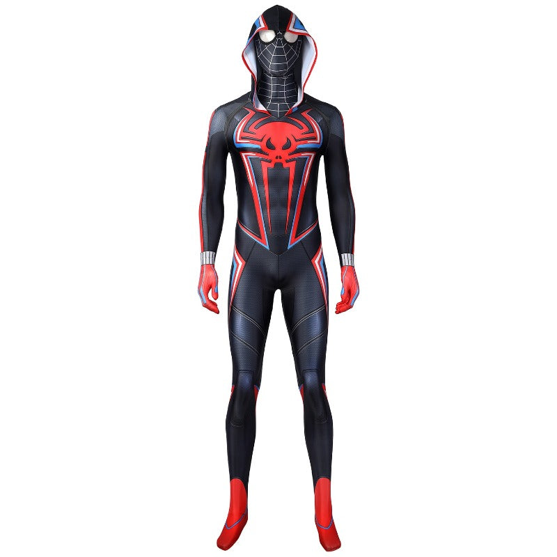 2099 Miles Morales Spiderman Hooded Jumpsuit Cosplay Costume for Halloween Party