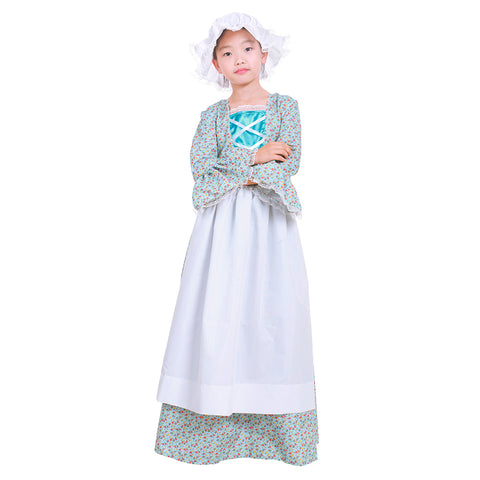 Child Victorian Pioneer Pilgrim Wench Rural Floral Prairie Dress Kids Countryside Colonial Dress Lolita Dress