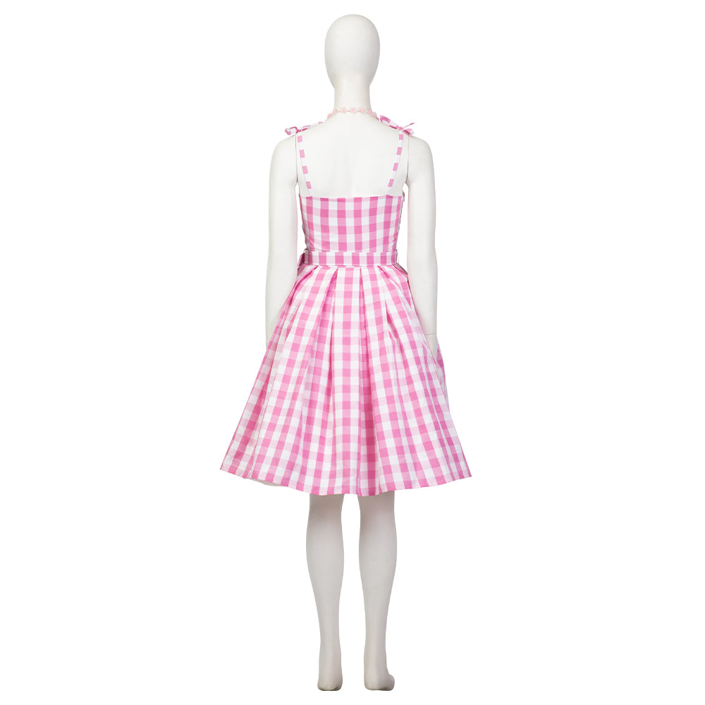 Women's Barbie Pink Checkered Costume Dress - Embrace the Iconic Style