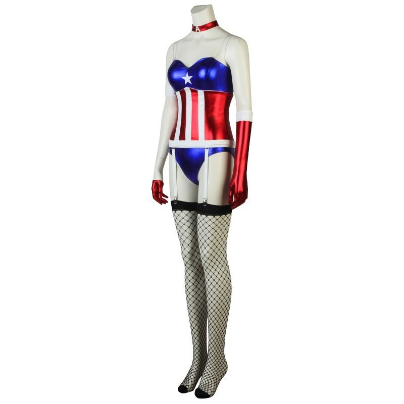 Captain America Bare Shoulders Girl's Cosplay Costume for Halloween and Parties - Coscosmos