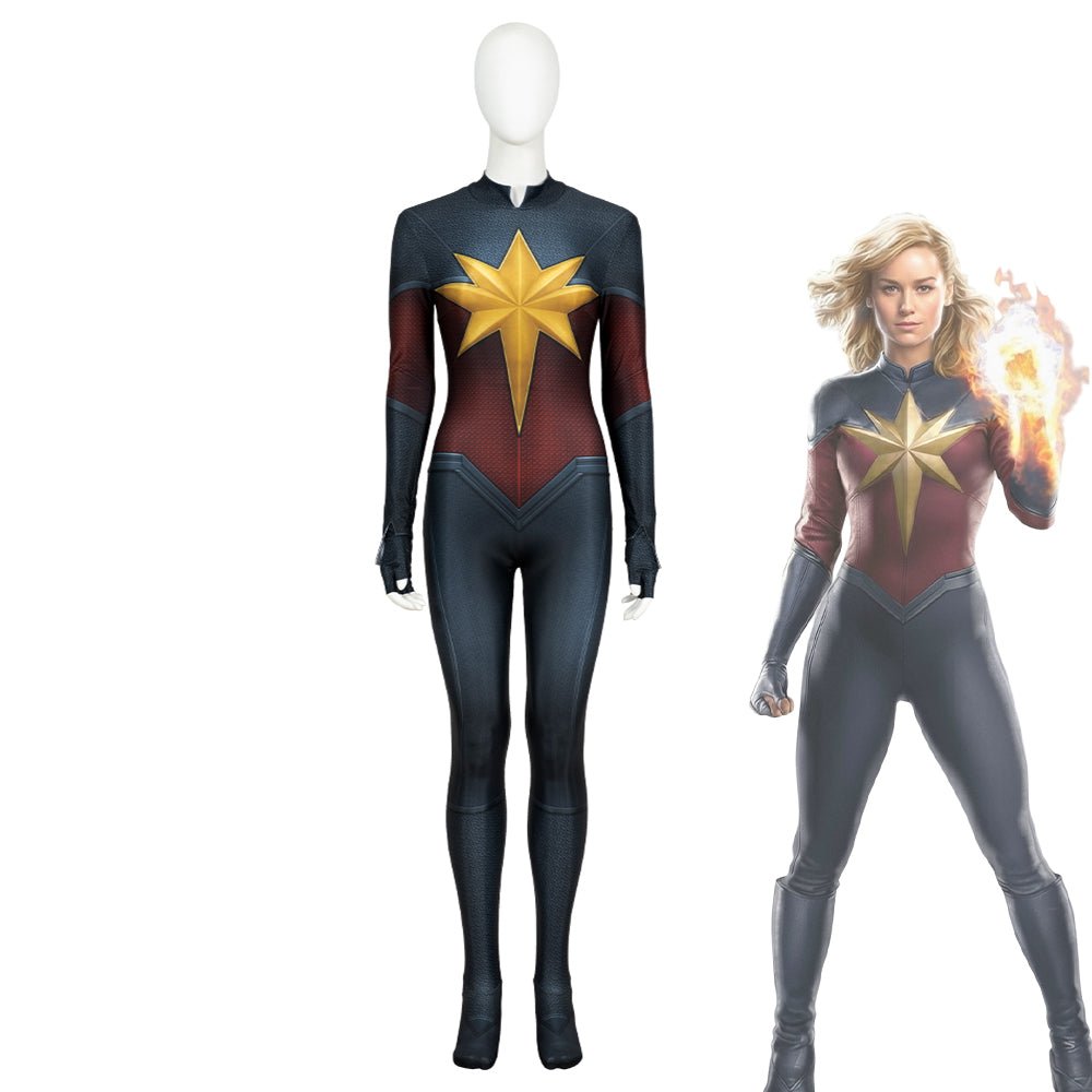 Captain Marvel 2 Carol Danvers Cosplay Jumpsuit, Movie Superhero Tight Fitted Team Bodysuit - Coscosmos