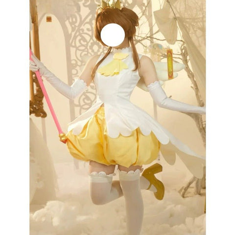 Cardcaptor Sakura Sakura Kinomoto Cosplay Costume, Yellow & White Battle Outfit - Coscosmos