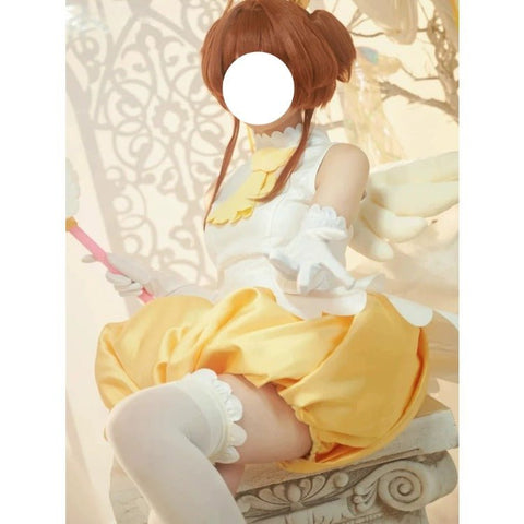 Cardcaptor Sakura Sakura Kinomoto Cosplay Costume, Yellow & White Battle Outfit - Coscosmos
