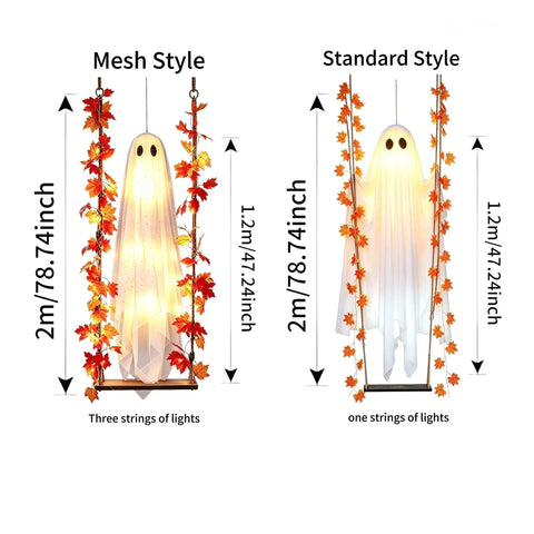 Remote Control Maple Leaf Ghost Swing Ornament, Artificial Hanging, Halloween Party Scene Decor, Indoor Outdoor Atmosphere Decoration