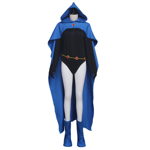 Teen Titans Raven Cosplay Costume - Superhero Comic Halloween Cape & Unitard Outfit Blue