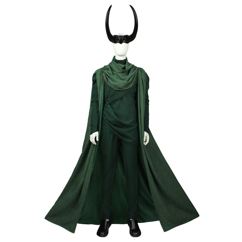 Men Loki Cosplay Costume - Deluxe Marvel Battle Uniform with Green Cape Cloak