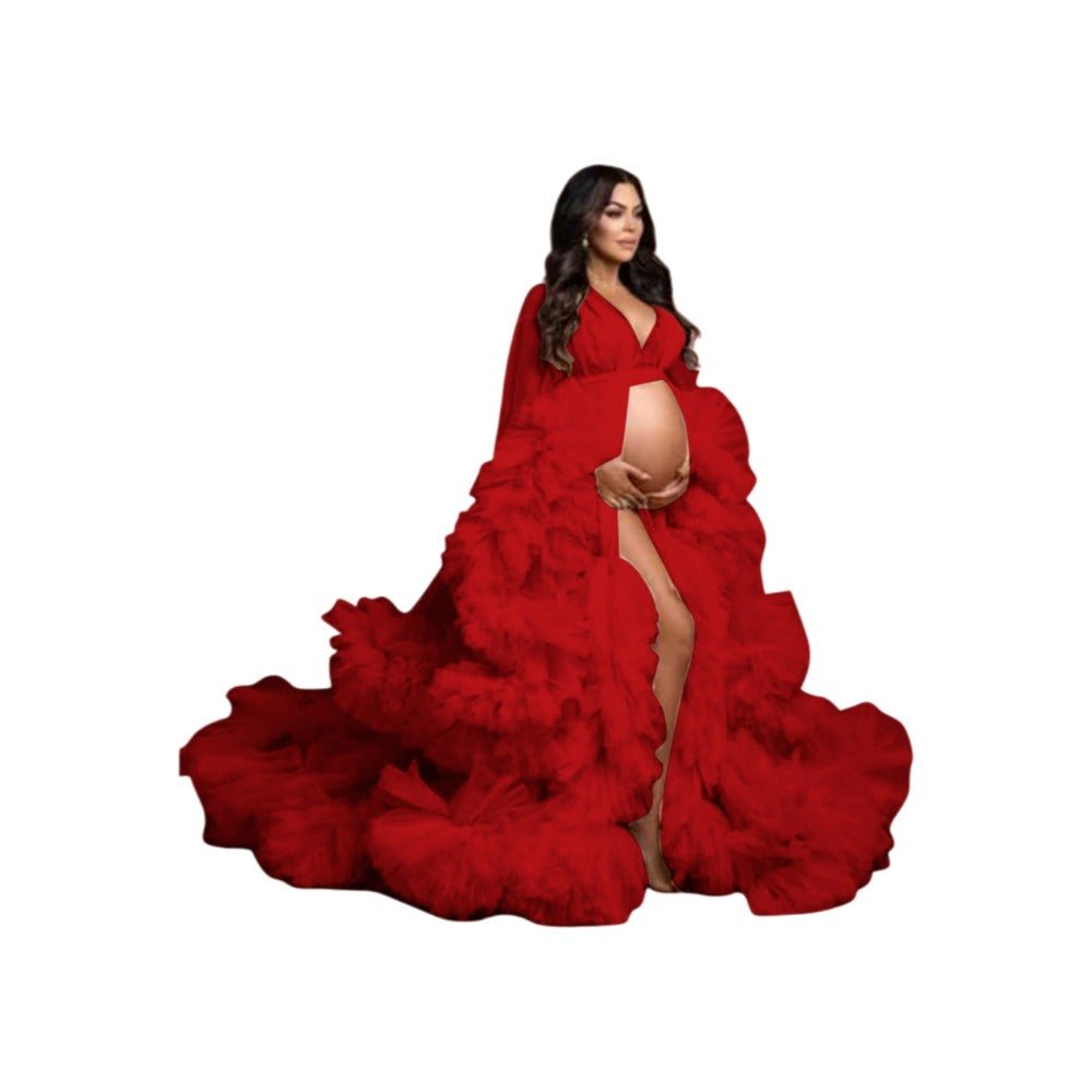Champagne Maternity Sheer Mesh Evening Gown for Cosplay, Wedding, Photo Shoots, and Parties - 2025 Hot Selling Long Dress - Coscosmos