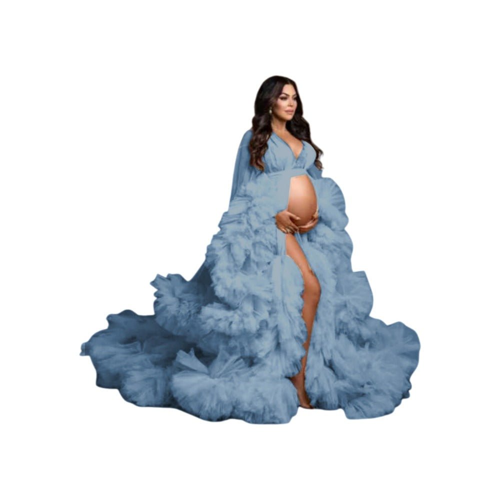 Champagne Maternity Sheer Mesh Evening Gown for Cosplay, Wedding, Photo Shoots, and Parties - 2025 Hot Selling Long Dress - Coscosmos