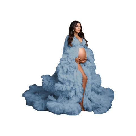Champagne Maternity Sheer Mesh Evening Gown for Cosplay, Wedding, Photo Shoots, and Parties - 2025 Hot Selling Long Dress - Coscosmos