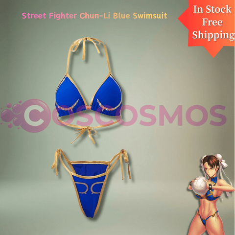Chun - Li Blue Swimsuit - Official Cosplay Costume from Street Fighter - Coscosmos
