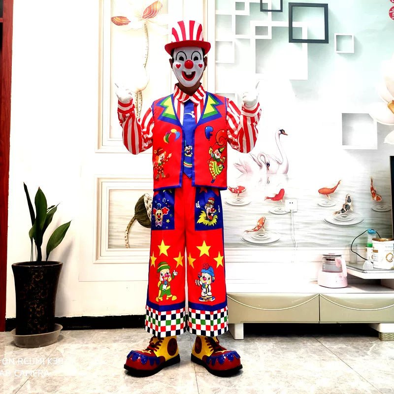 Clown Costume Full Set with Shoes - Professional Performance Suit for Stage Shows, Halloween, and Christmas Parties - Coscosmos