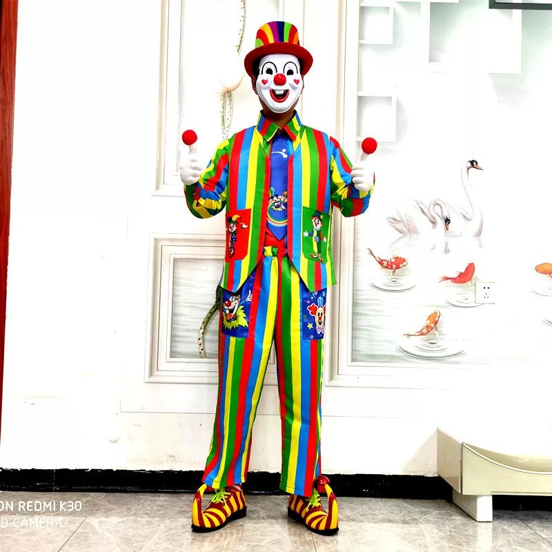 Clown Costume Full Set with Shoes - Professional Performance Suit for Stage Shows, Halloween, and Christmas Parties - Coscosmos