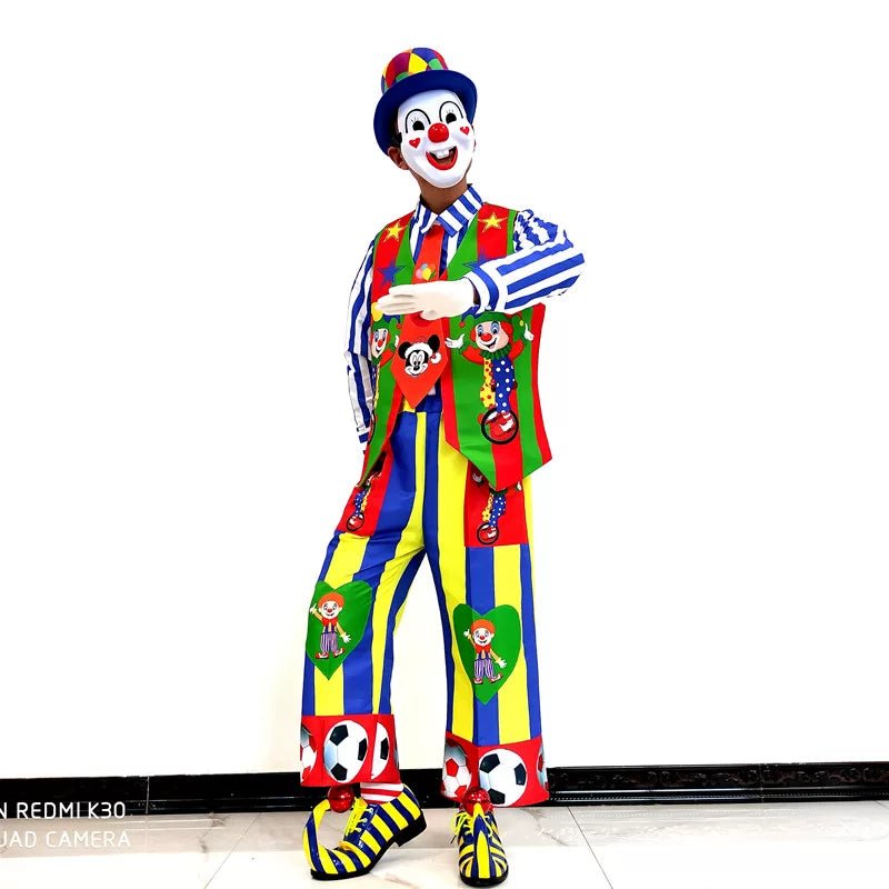 Clown Costume Full Set with Shoes - Professional Performance Suit for Stage Shows, Halloween, and Christmas Parties - Coscosmos