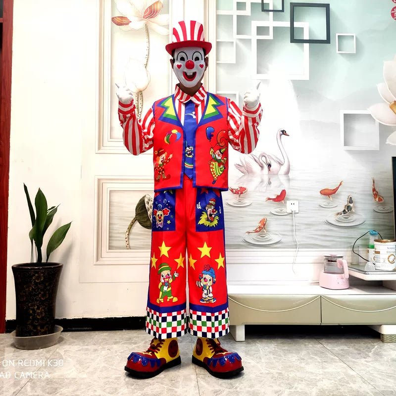Clown Costume Full Set with Shoes - Professional Performance Suit for Stage Shows, Halloween, and Christmas Parties - Coscosmos