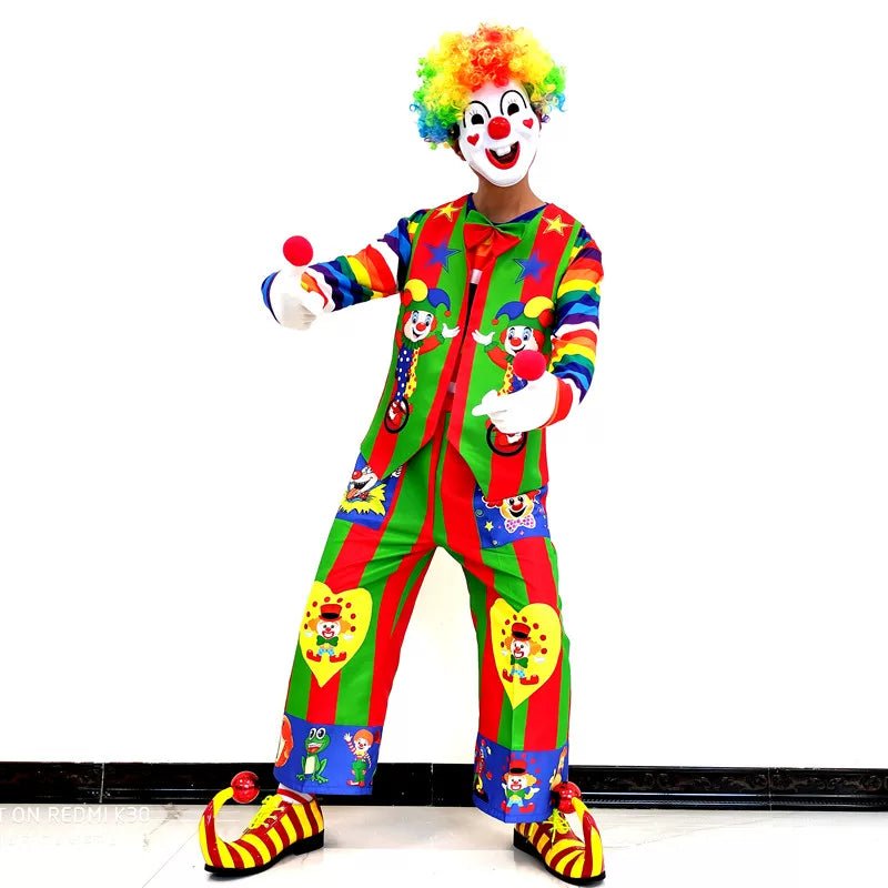 Clown Costume Full Set with Shoes - Professional Performance Suit for Stage Shows, Halloween, and Christmas Parties - Coscosmos