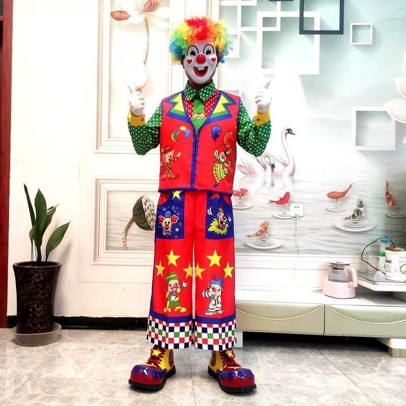 Clown Costume Full Set with Shoes - Professional Performance Suit for Stage Shows, Halloween, and Christmas Parties - Coscosmos
