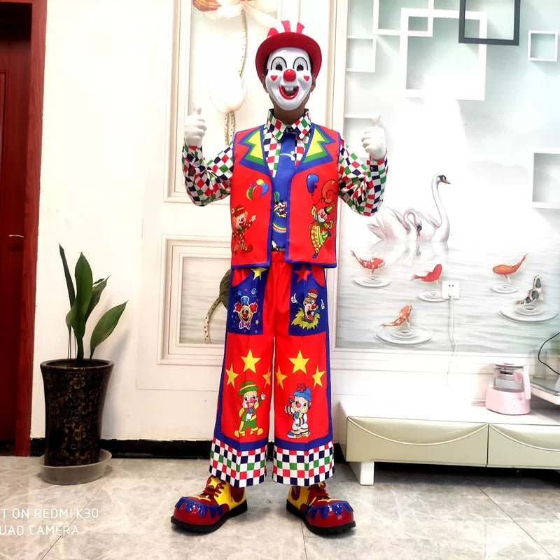 Clown Costume Full Set with Shoes - Professional Performance Suit for Stage Shows, Halloween, and Christmas Parties - Coscosmos