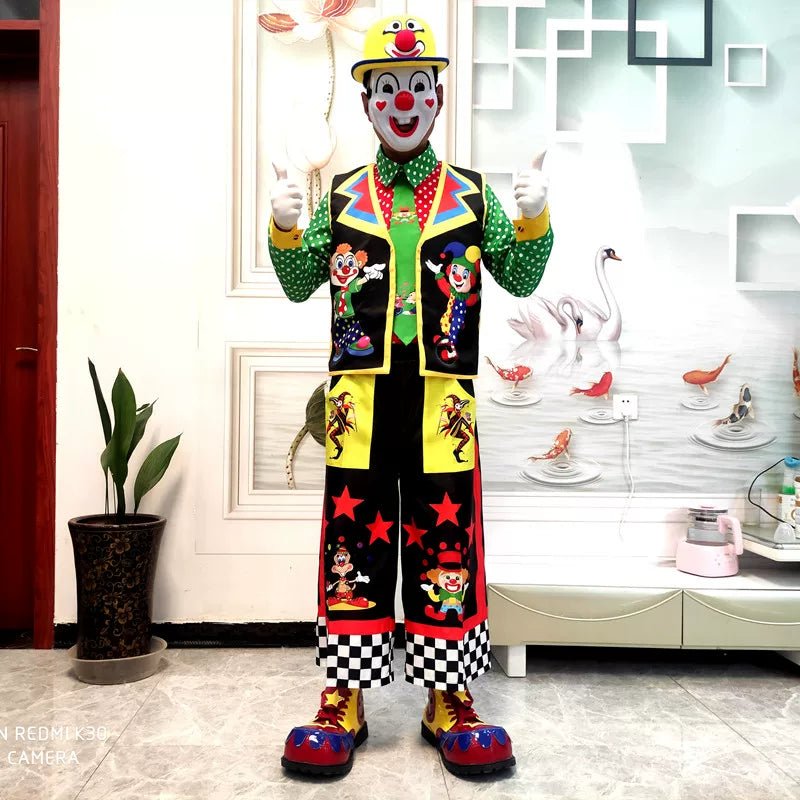 Clown Costume Full Set with Shoes - Professional Performance Suit for Stage Shows, Halloween, and Christmas Parties - Coscosmos