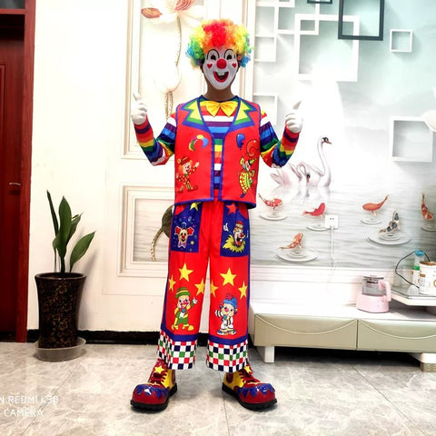 Clown Costume Full Set with Shoes - Professional Performance Suit for Stage Shows, Halloween, and Christmas Parties - Coscosmos