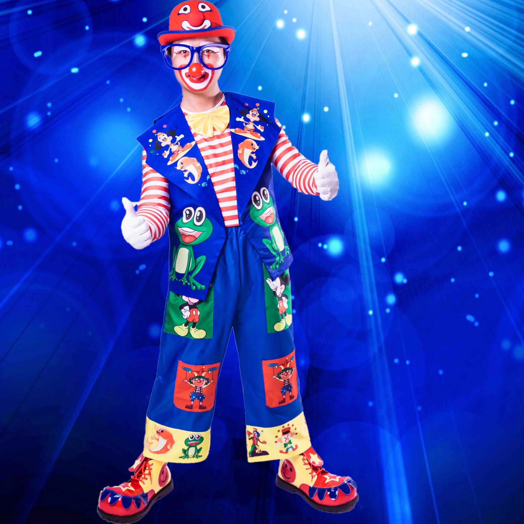 Clown Costume Full Set with Shoes - Professional Performance Suit for Stage Shows, Halloween, and Christmas Parties - Coscosmos