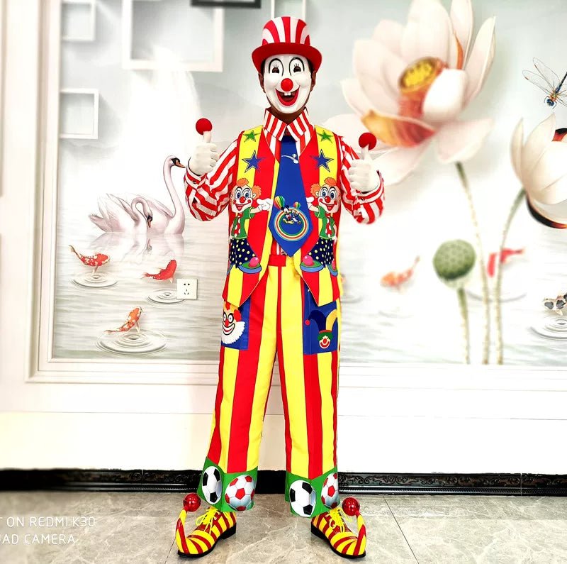 Clown Costume Full Set with Shoes - Professional Performance Suit for Stage Shows, Halloween, and Christmas Parties - Coscosmos
