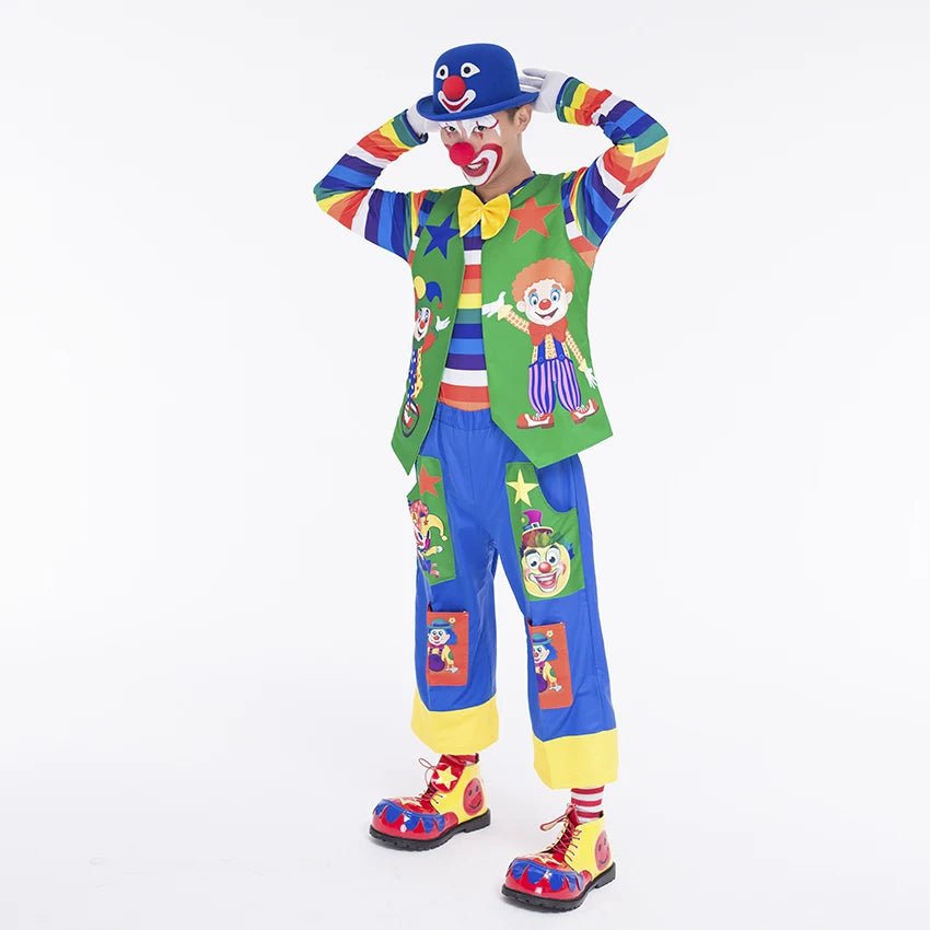Clown Costume Full Set with Shoes - Professional Performance Suit for Stage Shows, Halloween, and Christmas Parties - Coscosmos