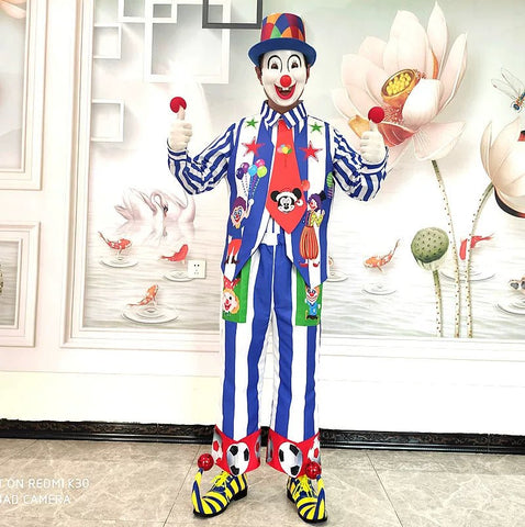Clown Costume Full Set with Shoes - Professional Performance Suit for Stage Shows, Halloween, and Christmas Parties - Coscosmos