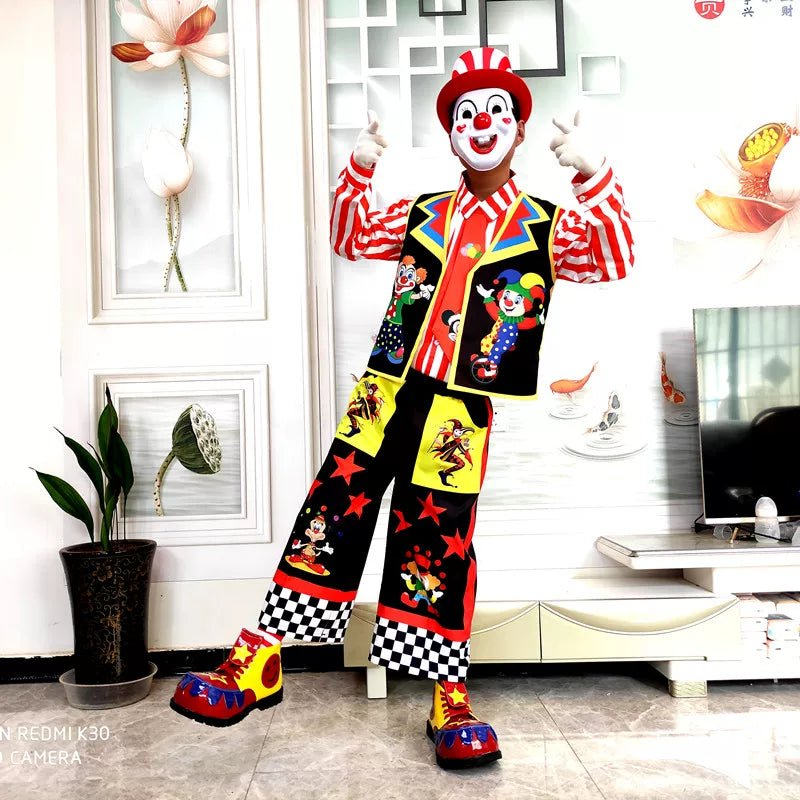 Clown Costume Full Set with Shoes - Professional Performance Suit for Stage Shows, Halloween, and Christmas Parties - Coscosmos