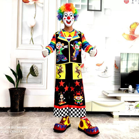 Clown Costume Full Set with Shoes - Professional Performance Suit for Stage Shows, Halloween, and Christmas Parties - Coscosmos