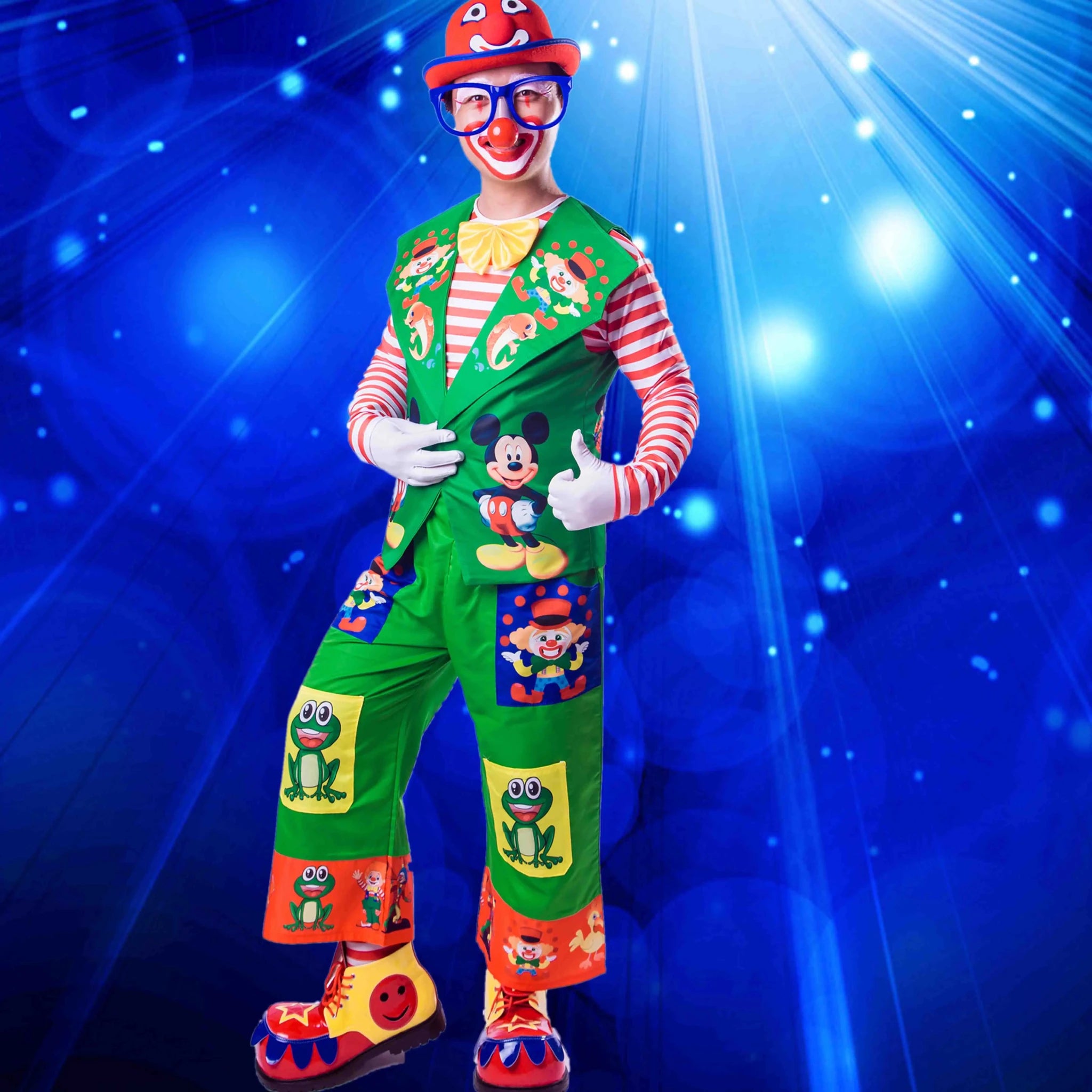 Clown Costume Full Set with Shoes - Professional Performance Suit for Stage Shows, Halloween, and Christmas Parties - Coscosmos