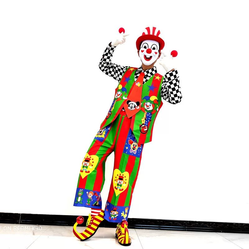 Clown Costume Full Set with Shoes - Professional Performance Suit for Stage Shows, Halloween, and Christmas Parties - Coscosmos