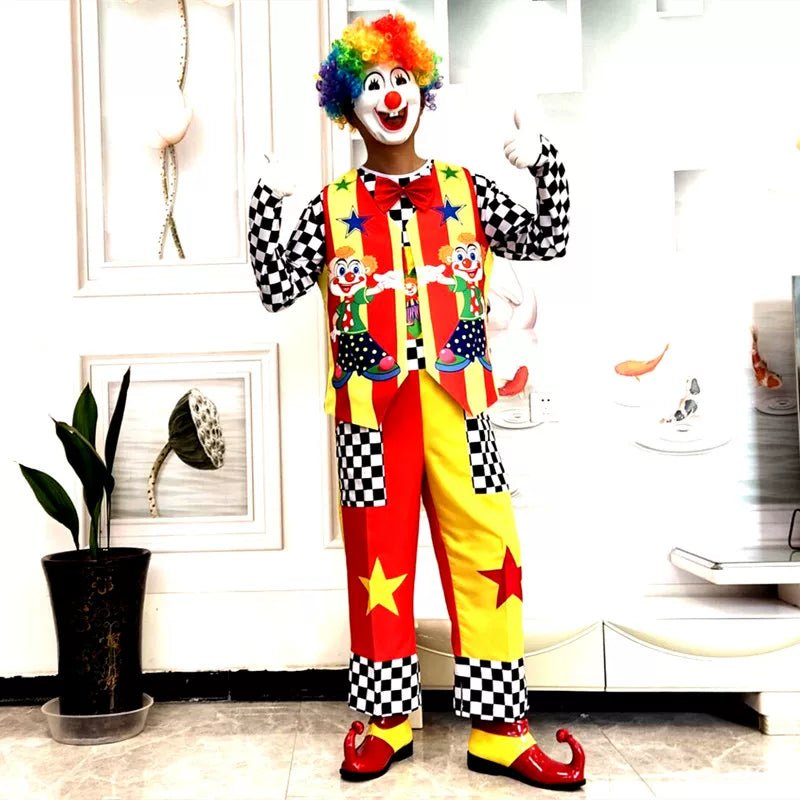 Clown Costume Full Set with Shoes - Professional Performance Suit for Stage Shows, Halloween, and Christmas Parties - Coscosmos