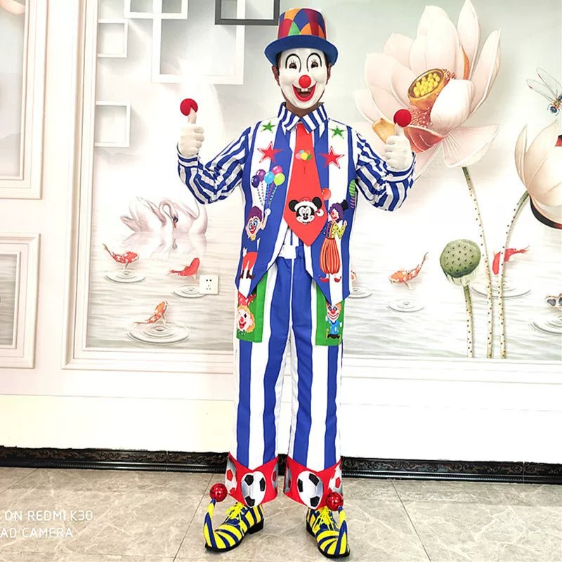 Clown Costume Full Set with Shoes - Professional Performance Suit for Stage Shows, Halloween, and Christmas Parties - Coscosmos