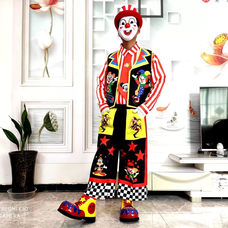 Clown Costume Full Set with Shoes - Professional Performance Suit for Stage Shows, Halloween, and Christmas Parties - Coscosmos