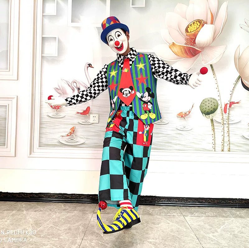 Clown Costume Full Set with Shoes - Professional Performance Suit for Stage Shows, Halloween, and Christmas Parties - Coscosmos