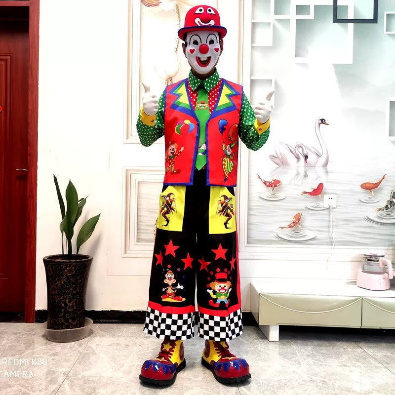 Clown Costume Full Set with Shoes - Professional Performance Suit for Stage Shows, Halloween, and Christmas Parties - Coscosmos