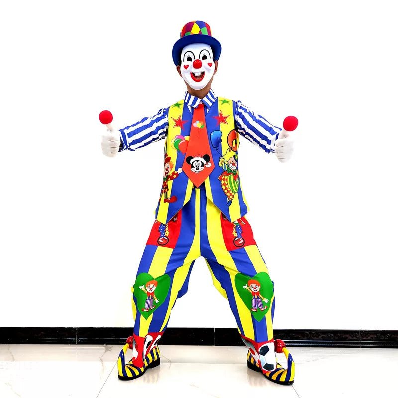 Clown Costume Full Set with Shoes - Professional Performance Suit for Stage Shows, Halloween, and Christmas Parties - Coscosmos
