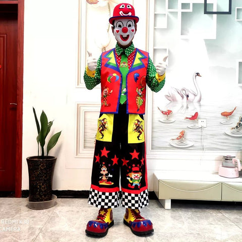 Clown Costume Full Set with Shoes - Professional Performance Suit for Stage Shows, Halloween, and Christmas Parties - Coscosmos