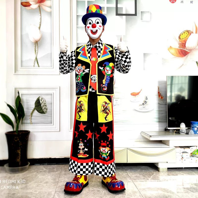 Clown Costume Full Set with Shoes - Professional Performance Suit for Stage Shows, Halloween, and Christmas Parties - Coscosmos
