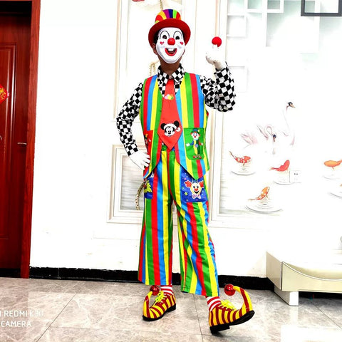 Clown Costume Full Set with Shoes - Professional Performance Suit for Stage Shows, Halloween, and Christmas Parties - Coscosmos